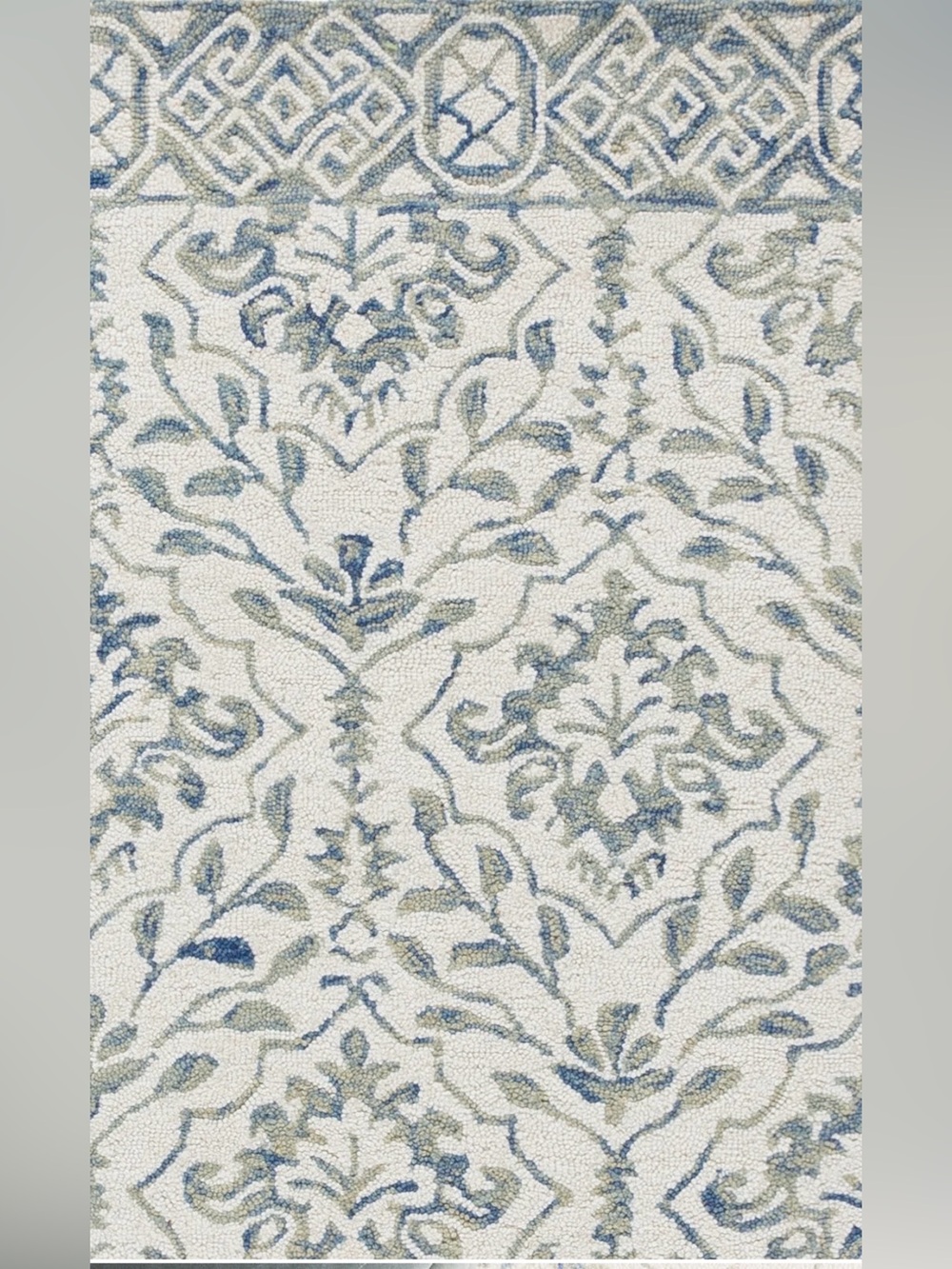 Blue and Cream Ornamental Wall Tapestry - Elegant Floral Pattern